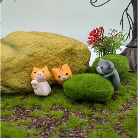 Bộ Trang Trí Hồ Cá 6 Chú Mèo Dễ Thương - Mèo Chibi Resin Trang Trí Bể Cá Tiểu Cảnh, Cute và An Toàn Cho Thủy Sinh