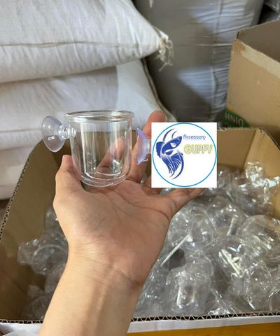 Cốc Mica Đựng Trùn Chỉ - Thức Ăn Cho Cá Cảnh Và Phân Nền Thủy Sinh Có Giác Hút, 4.5x3.5cm, Nhựa Trong Suốt