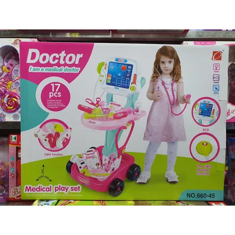 Hộp Đồ Chơi Bác Sĩ Cho Bé - Xe Đẩy Y Tế Có Nhạc & Đèn - Phát Triển Kỹ Năng Giao Tiếp & Sáng Tạo