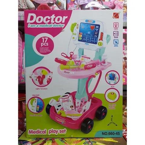 Hộp Đồ Chơi Bác Sĩ Cho Bé - Xe Đẩy Y Tế Có Nhạc & Đèn - Phát Triển Kỹ Năng Giao Tiếp & Sáng Tạo
