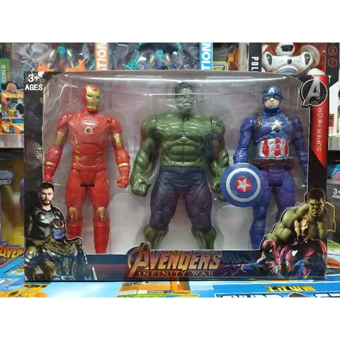 Hộp đồ chơi mô hình nhân vật siêu anh hùng Avengers có đèn phát sáng - Bộ 3 nhân vật cao 23cm, an toàn cho trẻ em, quà tặng ý nghĩa