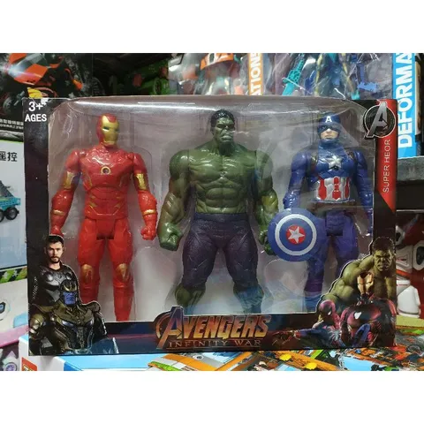 Hộp đồ chơi mô hình nhân vật siêu anh hùng Avengers có đèn phát sáng - Bộ 3 nhân vật cao 23cm, an toàn cho trẻ em, quà tặng ý nghĩa