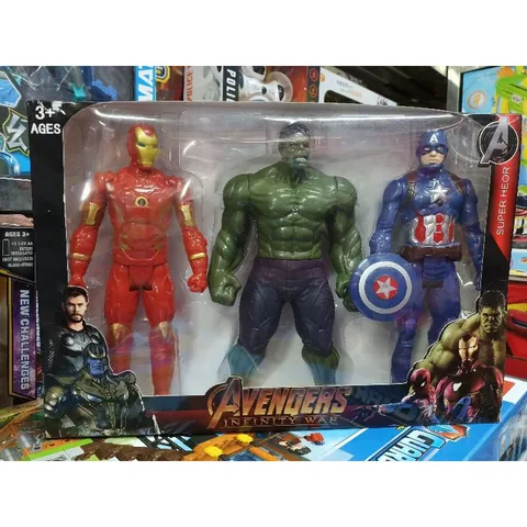 Hộp đồ chơi mô hình nhân vật siêu anh hùng Avengers có đèn phát sáng - Bộ 3 nhân vật cao 23cm, an toàn cho trẻ em, quà tặng ý nghĩa