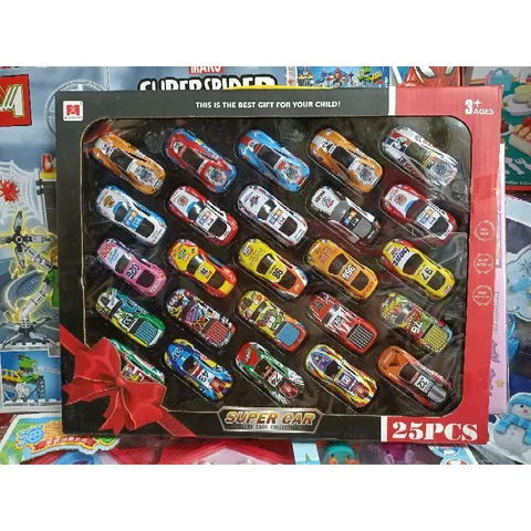 Hộp đồ chơi Xe ô tô SUPER CAR 25 chiếc chạy bánh đà 722-7 - Đồ chơi phát triển trí tuệ cho trẻ em, quà tặng ý nghĩa