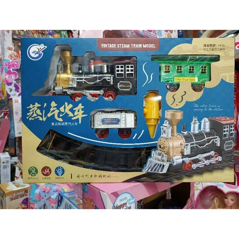 Đoàn tàu hỏa gồm 3 toa có khói chạy trên đường ray, có nhạc và đèn phát sáng 989-435 (có pin đi kèm)