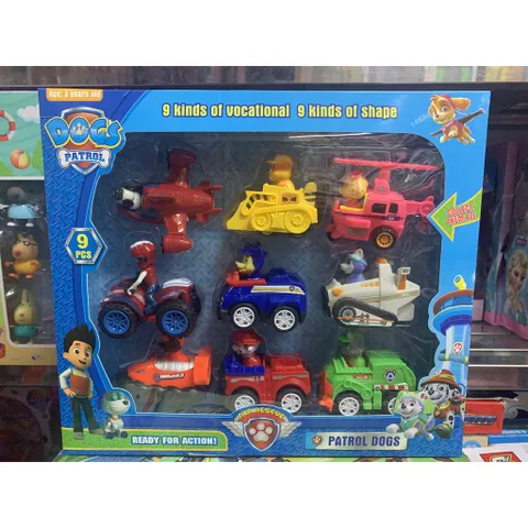 999 - Hộp đồ chơi mô hình Đội chó cứu hộ có 9 xe chạy đà