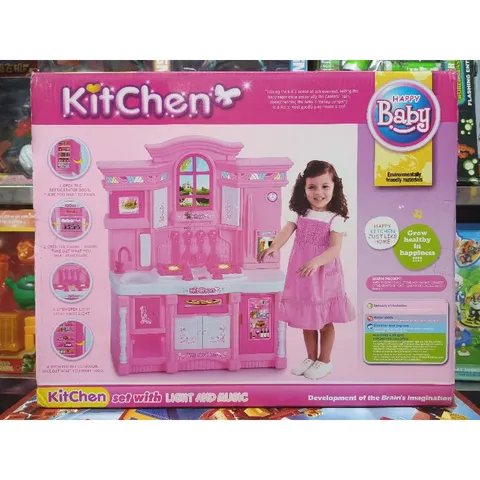 Hộp đồ chơi Tủ Bếp nấu ăn HAPPY KITCHEN kèm búp bê, có nhạc và đèn phát sáng 6819 (tặng kèm pin)