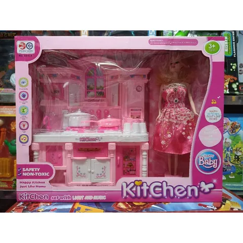 Hộp đồ chơi Tủ Bếp nấu ăn HAPPY KITCHEN kèm búp bê, có nhạc và đèn phát sáng 6819 (tặng kèm pin)