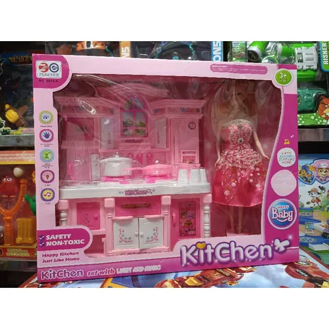 Hộp đồ chơi Tủ Bếp nấu ăn HAPPY KITCHEN kèm búp bê, có nhạc và đèn phát sáng 6819 (tặng kèm pin)