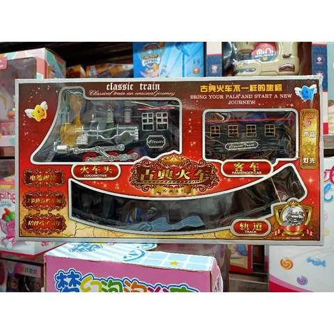 Hộp đồ chơi Đoàn tàu hỏa có 2 toa chạy trên đường ray, có nhạc và đèn phát sáng 989-24 (có pin đi kèm)