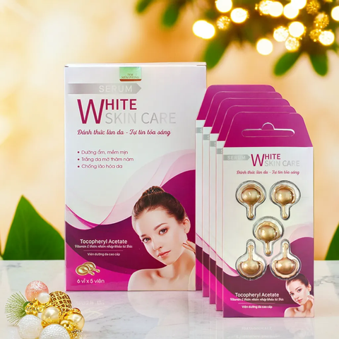 Serum Trắng Da White Skin Care - Tinh Chất Dưỡng Ẩm Chống Lão Hoá, Mờ Nám, 6 Vỉ x 5 Viên, Vitamin E, Chiết Xuất Thiên Nhiên