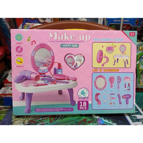Hộp đồ chơi Bàn trang điểm Make-up HAPPY GIRL kèm nhiều phụ kiện, có nhạc và đèn phát sáng 688-32A (tặng kèm pin)