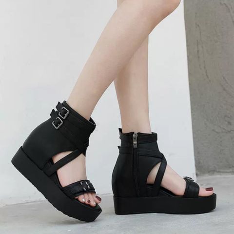 Giày Sandal Nữ Đế Xuồng Cao 8Cm Thời Trang 2024 - Da Mềm Khóa Kéo, Đi Học, Đi Chơi, Tôn Dáng, Kiểu Dáng Hiện Đại