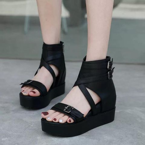 Giày Sandal Nữ Đế Xuồng Cao 8Cm Thời Trang 2024 - Da Mềm Khóa Kéo, Đi Học, Đi Chơi, Tôn Dáng, Kiểu Dáng Hiện Đại