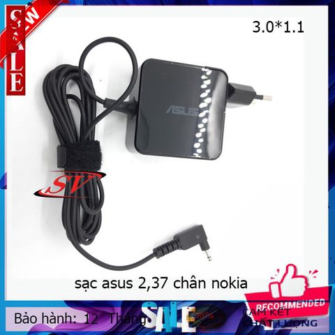 Sạc Laptop ASUS Chính Hãng 2,37 Chân Nokia (Φ3.0*1.1) - Sạc ZIN Tốt Nhất, Điện Áp 19V-2.37A, Bảo Hành 12 Tháng