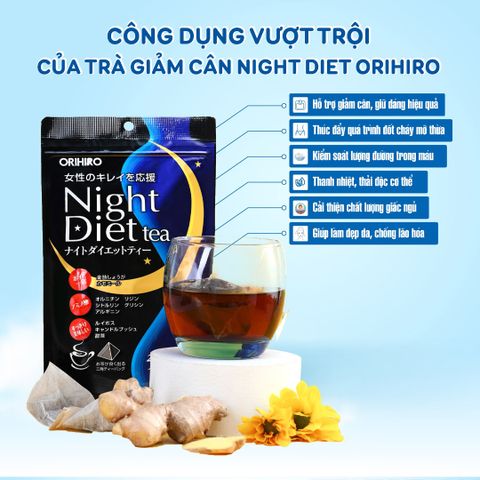 Trà giảm cân Orihiro Night Diet Tea Nhật Bản - 40 túi lọc tự nhiên, hỗ trợ thanh lọc cơ thể và cải thiện giấc ngủ