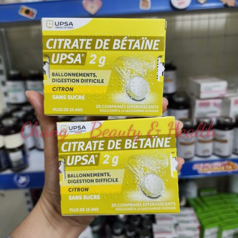 Viên Sủi UPSA Citrate de Betaine Pháp - Giải Đầy Hơi, Hỗ Trợ Tiêu Hóa & Giải Rượu - Hương Chanh Thơm Ngon