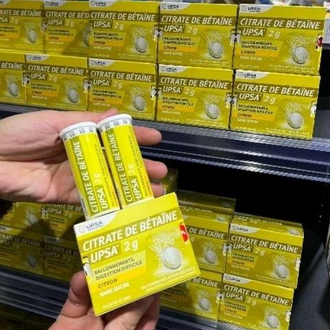 Viên Sủi UPSA Citrate de Betaine Pháp - Giải Đầy Hơi, Hỗ Trợ Tiêu Hóa & Giải Rượu - Hương Chanh Thơm Ngon