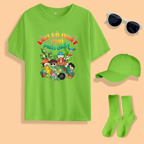 Combo Thời Trang Team Building - Áo Cotton, Tất, Kính, Nón Phong Cách Chất - Đồng Phục Nhóm Đi Biển, Du Lịch, Chụp Ảnh Nhóm