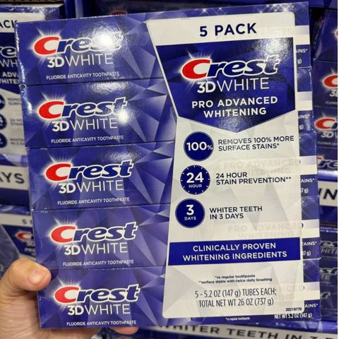 Kem đánh răng Crest 3D White Pro Advanced Whitening 147g - Làm trắng vượt trội, chống vết ố, bảo vệ men răng an toàn