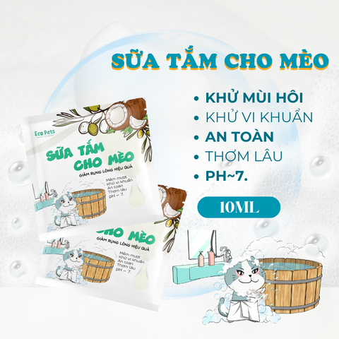 Sữa Tắm Chó Mèo Ecopets 10ml - Dưỡng Lông Mềm Mượt, Khử Mùi Hiệu Quả Lên Đến 2 Tuần Với Nano Bạc An Toàn