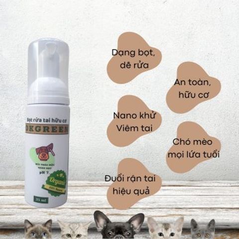 Bọt Rửa Tai Hữu Cơ DKGREEN 35ml - Chăm Sóc Tai Cho Chó Mèo, Chứa Tinh Dầu Xả Chanh Trị Viêm, Ngăn Ngừa Rận Tai