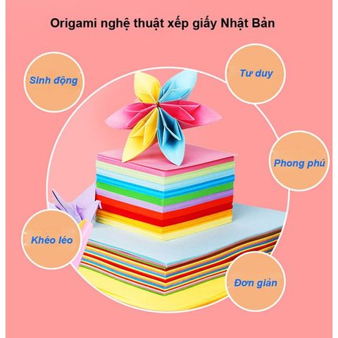 Set 100 tờ giấy gấp Origami nhiều kích thước dùng để làm thủ công, gấp hạc, gấp hoa