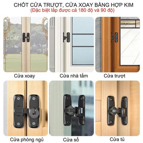 Khóa cửa trượt, lùa, xoay bằng hợp kim dày dặn, lắp được cả 90 và 180 độ