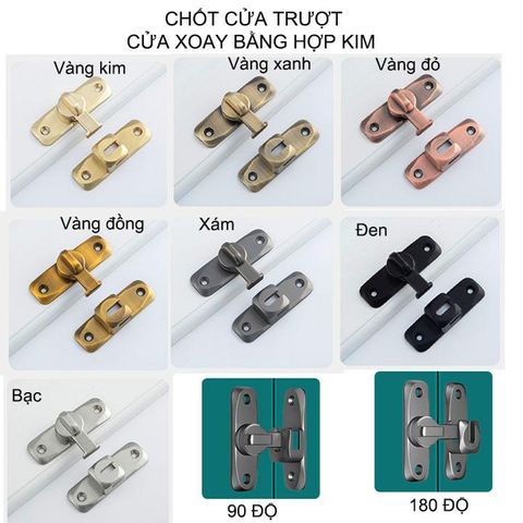 Khóa cửa trượt, lùa, xoay bằng hợp kim dày dặn, lắp được cả 90 và 180 độ