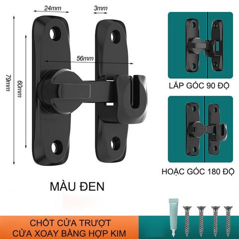 Khóa cửa trượt, lùa, xoay bằng hợp kim dày dặn, lắp được cả 90 và 180 độ