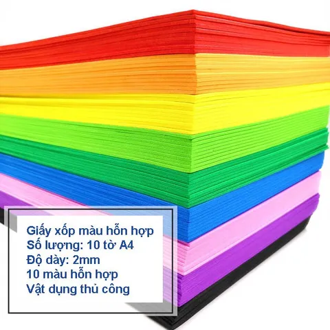 Bộ 10 Tờ Giấy Xốp EVA Dày A4 Nhiều Màu Sắc - Nguyên Liệu Thủ Công Làm Hoa, Lá, Trang Trí Sáng Tạo DIY