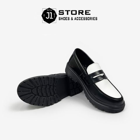 Giày Penny Loafer Da Nam Cao Cấp Đế Cao Su Đúc Nguyên Khối - Kiểu Dáng Minimal Đen Trắng - Phong Cách Thời Trang Sơn Tùng M-TP