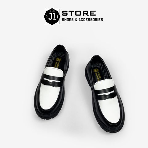 Giày Penny Loafer Da Nam Cao Cấp Đế Cao Su Đúc Nguyên Khối - Kiểu Dáng Minimal Đen Trắng - Phong Cách Thời Trang Sơn Tùng M-TP