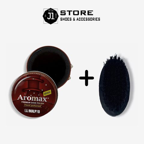 Combo Xi Đánh Bóng Giày Aromax Hàn Quốc và Bàn Chải Vệ Sinh Giày, Dụng Cụ Chăm Sóc Giày Da Đen Nâu, Làm Sạch Bóng Như Mới