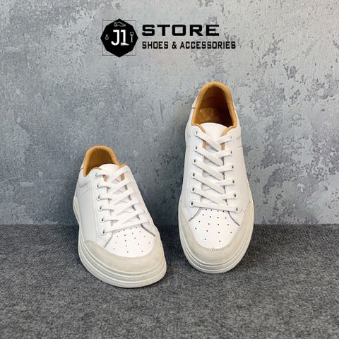 Giày Thể Thao Da Bò Tấm J1 - Sneaker Trắng Remix Đế Cao Su Đúc Nguyên Khối Dành Cho Nam, Phong Cách Trẻ Trung, Năng Động
