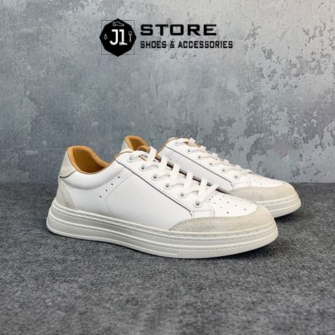 Giày Thể Thao Da Bò Tấm J1 - Sneaker Trắng Remix Đế Cao Su Đúc Nguyên Khối Dành Cho Nam, Phong Cách Trẻ Trung, Năng Động