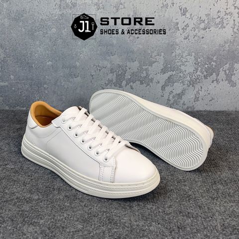 Giày Thể Thao Da Bò Tấm J1 - Sneaker Trắng Remix Đế Cao Su Đúc Nguyên Khối Dành Cho Nam, Phong Cách Trẻ Trung, Năng Động