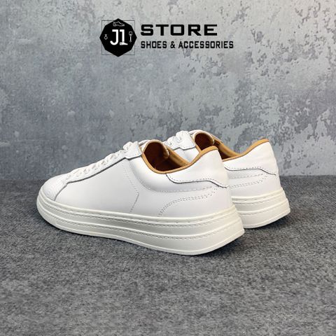 Giày Thể Thao Da Bò Tấm J1 - Sneaker Trắng Remix Đế Cao Su Đúc Nguyên Khối Dành Cho Nam, Phong Cách Trẻ Trung, Năng Động