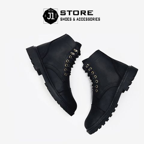 Giày Combat Boots Iron Black CK01 - Chiến Binh Da Bò Cao Cấp Đế Cao Su Đúc Nguyên Khối, Phong Cách Bụi Bặm Cho Nam