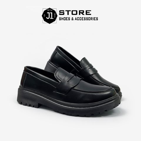 Giày Penny Loafer Full Black Nam - Giày Lười Da Cao Cấp Đế Cao Su Đúc, Phong Cách Thời Trang Minimal J1