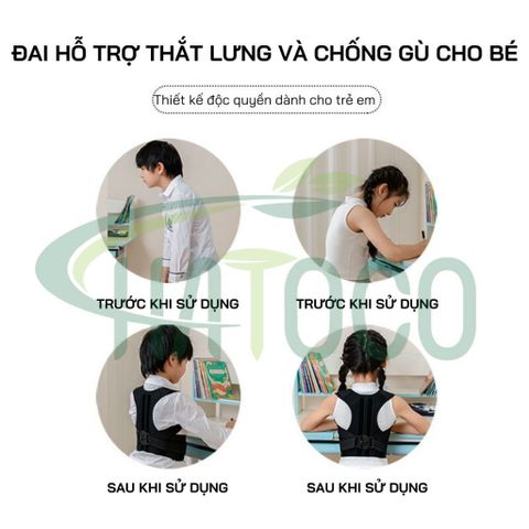 Đai Chống Gù Lưng Trẻ Em Hatoco - Hỗ Trợ Tư Thế Ngồi Đúng, Ngăn Ngừa Cong Vẹo Cột Sống, Giảm Đau Lưng, Size S & M