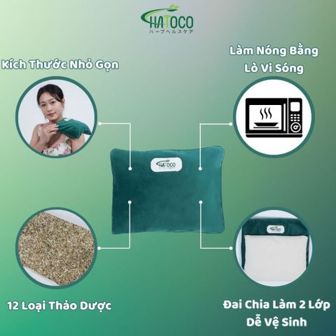 Gối Chườm Nóng Thảo Dược Hatoco - Giảm Đau Bụng Kinh, Thư Giãn, Làm Nóng Bằng Lò Vi Sóng, 12 Loại Thảo Dược, Giúp Ngủ Ngon