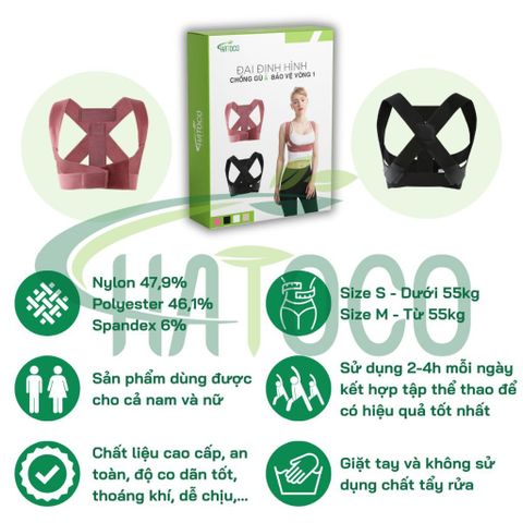 Đai Chống Gù Lưng Hatoco - Đai Bảo Vệ Vòng 1 Support Thể Thao, Cải Thiện Vóc Dáng, Giảm Cơn Đau Lưng, Dành Cho Văn Phòng và Học Sinh