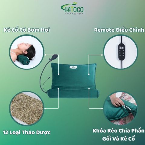Gối Thảo Dược Chườm Nóng Bằng Điện Hatoco - Giảm Đau Cổ Gáy & Đau Bụng Kinh, Kích Thước 44x26cm, Tiện Lợi Dùng Hàng Ngày