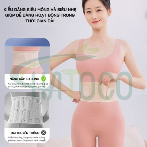 Đai Hỗ Trợ Thắt Lưng Công Thái Học Hatoco - Thiết Kế Siêu Mỏng, Nhẹ, Co Giãn, Thoáng Khí, Hỗ Trợ Điều Trị Đau Lưng và Phục Hồi Sau Sinh