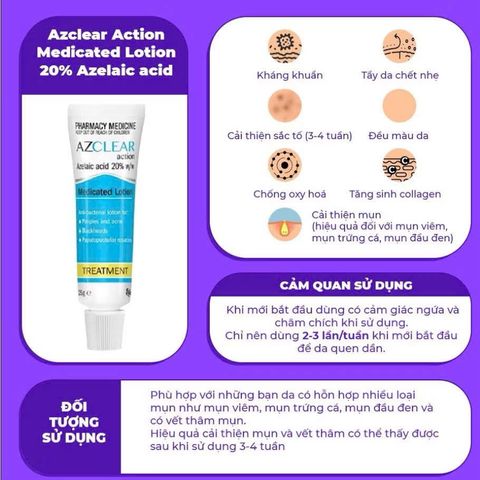 Kem Trị Mụn Azclear Action Medicated Lotion 25g - Giảm Mụn, Mờ Thâm, Chứa 20% Azelaic Acid - Dành Cho Da Nhờn, Da Mụn