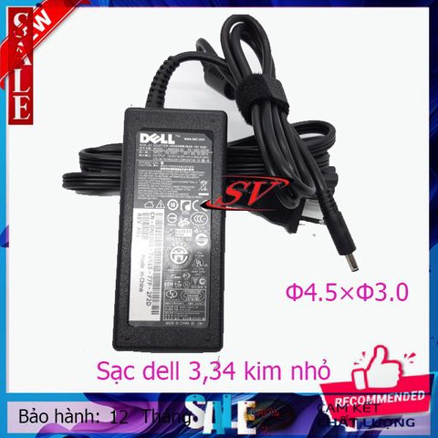 Sạc Laptop DELL 3.34 Kim Nhỏ 65W Chính Hãng - Đầu Sạc Φ4.5-Φ3.0 - Dây Nguồn Volex - Bảo Hành 12 Tháng