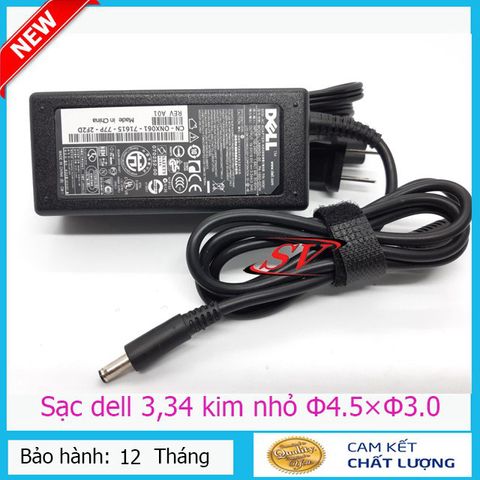 Sạc Laptop DELL 3.34 Kim Nhỏ 65W Chính Hãng - Đầu Sạc Φ4.5-Φ3.0 - Dây Nguồn Volex - Bảo Hành 12 Tháng