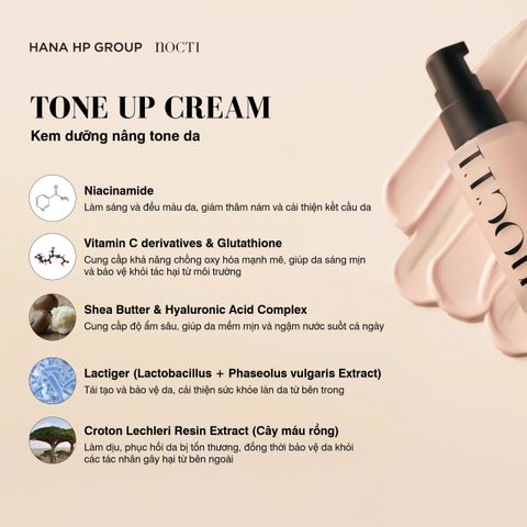 Kem Dưỡng Ẩm Nâng Tone Da Tự Nhiên Nocti 30ml - Giúp Da Sáng Mịn và Đều Màu, Chống Oxy Hóa, An Toàn Cho Da