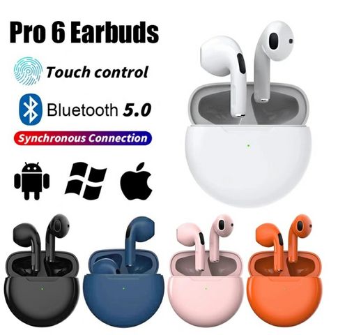 Tai nghe Bluetooth 5.1 Pro6TWS không dây có mic, âm thanh sống động, thiết kế siêu nhẹ, sạc nhanh | Tai nghe tiện dụng cho Android và iOS.